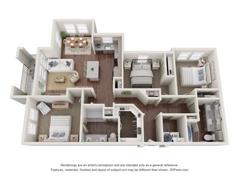 Floor plan for 3 beds, 2 baths, 1367 sqft